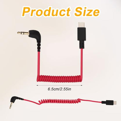 PEUTIER USB C to 3.5mm TRS Microphone Adapter Mic Cable, for Rode Wireless GO 2 / ME/Pro Hollyland Lark M1 / M2 / MAX / 150 / M1 / MAX Duo Audio Output Cable DAC Coiled Cable for Android iPhone 15