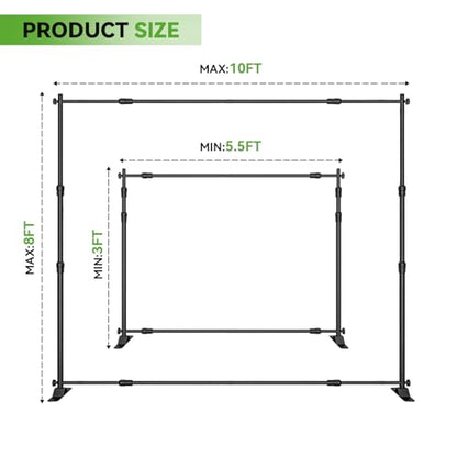 8'x10' Background Stand Backdrop Support System Set- Photo Video Muslin Studio Backdrop Stand with Carry Bag -Adjustable Backdrop Stand for Trade Show, Photography & Video - size: 8×10’