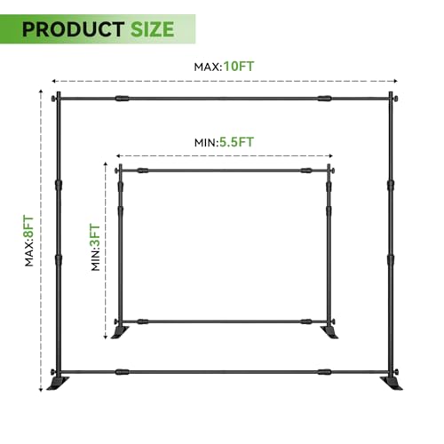 8'x10' Background Stand Backdrop Support System Set- Photo Video Muslin Studio Backdrop Stand with Carry Bag -Adjustable Backdrop Stand for Trade Show, Photography & Video - size: 8×10’