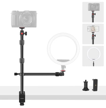 Camera Desk Mount Table Stand with Magic Arm & Ball Head, Table Light Stand with C Clamp, Webcam Desk Camera Mount for DSLR Ring Light Mic Live Streaming Vlog (811003) - style: 811003 - Table Stand with Horizontal Arm