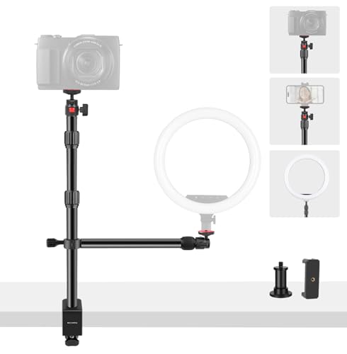 Camera Desk Mount Table Stand with Magic Arm & Ball Head, Table Light Stand with C Clamp, Webcam Desk Camera Mount for DSLR Ring Light Mic Live Streaming Vlog (811003) - style: 811003 - Table Stand with Horizontal Arm
