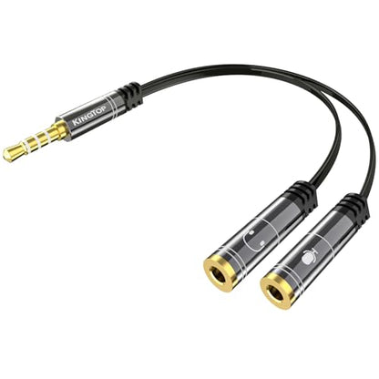 KINGTOP 3.5mm Headphone Mic Splitter Adapter - [1 Male to 2 Female] Headset Splitter Compatible with PC Gaming Headsets - TRRS Audio & Microphone Y Cable for Laptop, PS4, Xbox One, Android