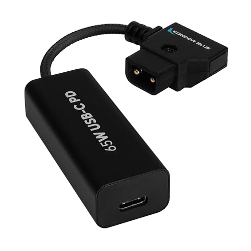 KONDOR BLUE | 6 Inch D-Tap to Female USB-C PD Power Delivery Cable, 2-Way | 65W Fast Charge, 5V 9V 12V PD, Smart Reverse Polarity Protection for Camera Rigs | Black - color: Black