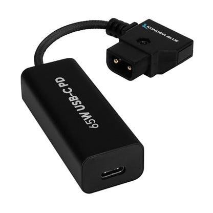KONDOR BLUE | 6 Inch D-Tap to Female USB-C PD Power Delivery Cable, 2-Way | 65W Fast Charge, 5V 9V 12V PD, Smart Reverse Polarity Protection for Camera Rigs | Black - color: Black