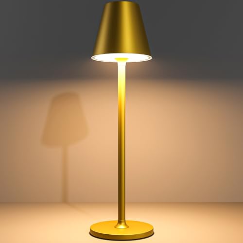Timjorman 1-Pack Cordless Table Lamps - 5000mAh Rechargeable Battery Operated Desk Lamp, 3-Level Dimmable LED Night Light for Bedroom, Dining, Restaurant - Metal Design (Bronze 1-Pack) - color: Bronze