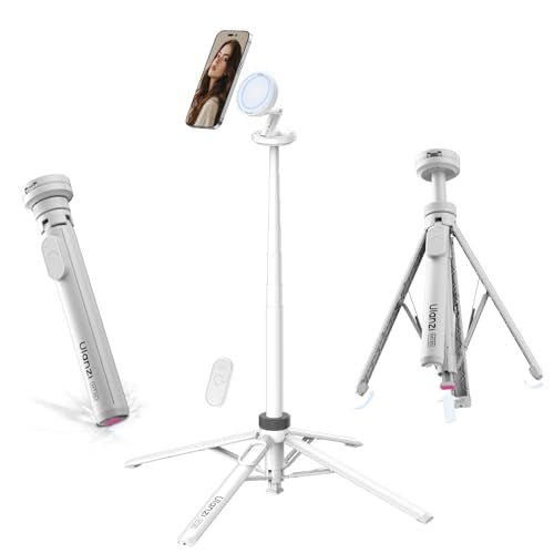 ULANZI Magnetic Phone Tripod 60'' Selfie Stick Auto Open Extendable Stand | Auto Open Tripod, N52 Magnet for Magsafe iPhone Mount, 360° Adjustment Aluminum, Creator Vlog Travel Desk Outdoor Use, White - color: White