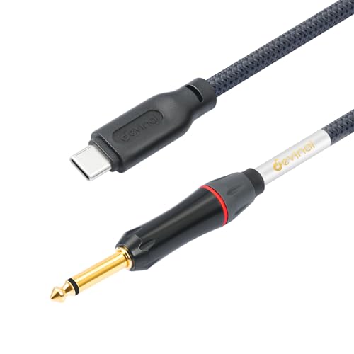 Upgrade Guitar to USB C Record Cable, 1/4" inch TS to USB-C Audio Cable, 6.35mm Mono to USB Type-C Recording Cord Adapter. Gold Plated 6.6 Feet