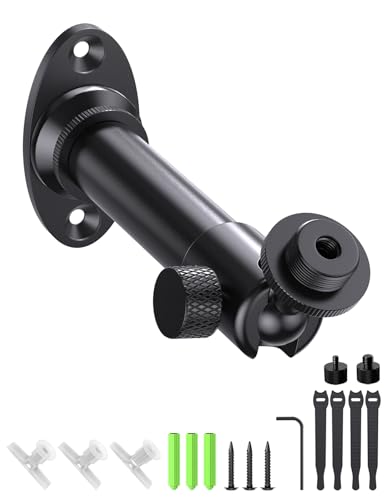 Mic Wall Mount Bracket with Ball Head - 180° & 360° Swivel, 5/8"-27 Microphone Flange Mount with 1/4" and 3/8" Screw Adapters, Easy Mounting of Mics, Web Cameras, Lights for Studio & Home Office