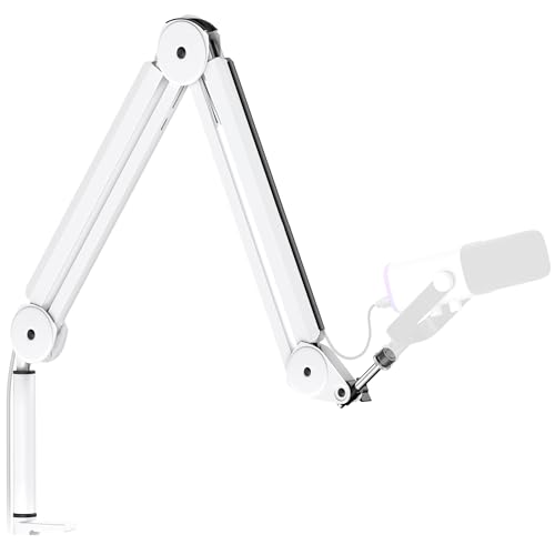 InnoGear Mic Boom Arm Microphone Stand Cable Management for Blue Yeti FIFINE AM8 K669B HyperX QuadCast S SoloCast AT2020 and Other Microphone, White - color: White, style: Standard Clamp