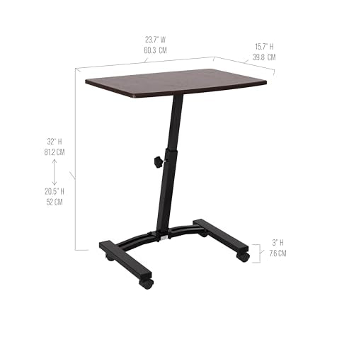 Seville Classics WEB162 Mobile Laptop Computer Desk Cart Height-Adjustable from 20.5" to 33", Slim, Walnut - color: Walnut, size: Flat (24") (NEW MODEL)