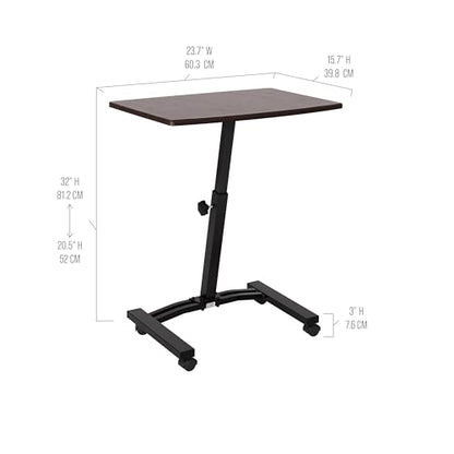 Seville Classics WEB162 Mobile Laptop Computer Desk Cart Height-Adjustable from 20.5" to 33", Slim, Walnut - color: Walnut, size: Flat (24") (NEW MODEL)