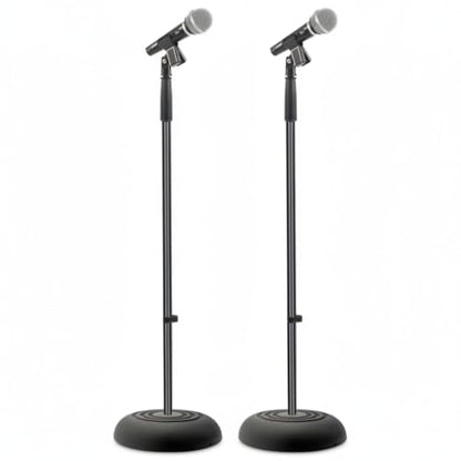Pyle Universal Microphone Stand - Handheld Mic Compatible, Heavy Compact Base, Lightweight & Compact Design, 2.8 to 5 Ft Height Adjustable Clamp, Pivot Angle Clip, Home/Studio Use (Pair) - style: 2 Pack