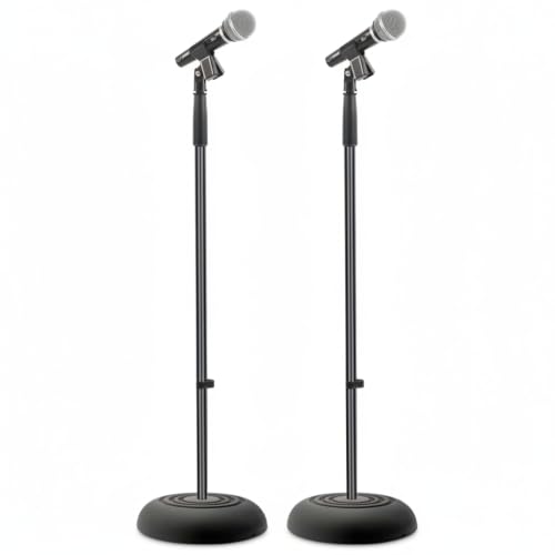 Pyle Universal Microphone Stand - Handheld Mic Compatible, Heavy Compact Base, Lightweight & Compact Design, 2.8 to 5 Ft Height Adjustable Clamp, Pivot Angle Clip, Home/Studio Use (Pair) - style: 2 Pack