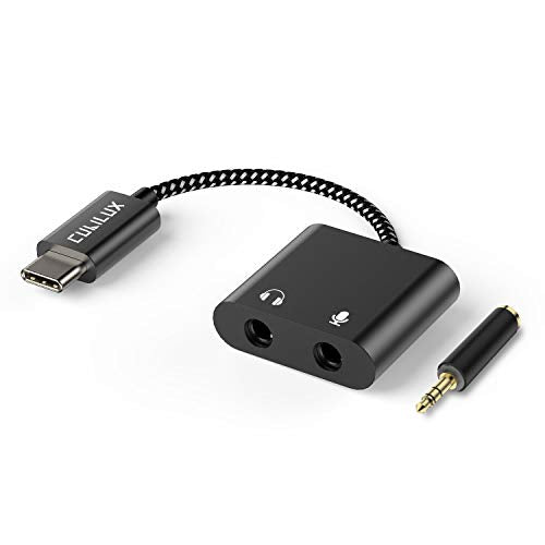 Cubilux USB C to TRS Headphone Microphone Splitter, Type C to 3.5mm Audio MIC Adapter for iPhone 17/16/15 Series, Samsung S24/S23/S22 Tab S9/S8/S7, S23/S21/S20 FE, Z Fold 5/4/3/2, Z Flip 5/4/3/2 - color: Black, size: USB C, HP MIC