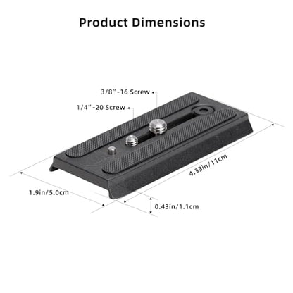 Cayer QR120 Tripod Fluid Head Quick Release Plate Replacement with 1/4 inch and 3/8 inch Mounting Screws for K3 K6 H4 H6 H8 K10 Fluid Head, 501PL Style Plate Replacement