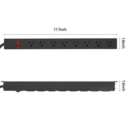 HHOSET Heavy Duty Long 8 Outlets, 14AWG Extension Cord, Black, 3FT, 1 | Metal, Wall Mountable Power Strips with Surge Protection, Switch, Office Under Desk Accessories, Wide Spaced - size: 3ft
