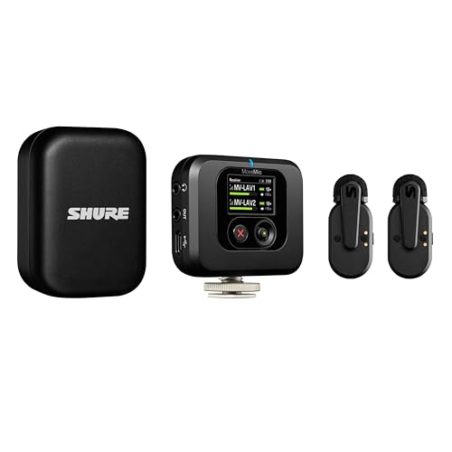 Shure MoveMic Two Kit, Pro Wireless Lavalier Microphones with Camera Receiver for DSLR, iPhone, Android, Mac, PC, 24-Hour Charge (MV-Two-KIT-Z7) | Includes 2 Clip-on Lavs, Charging Case and Camera Receiver, 8 Hr per Mic Plus Two Charges, IPX4, Bluetooth 5