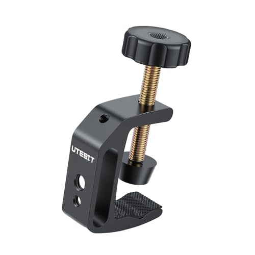 UTEBIT Universal C-Clamp for Desktop Mount Holder, with 1/4" & 3/8" Thread | 3.7"-5.7" Desk C-Clamp Aluminum Support Clamp for Desktop Mount Carts Benches Worktables, Black - size: 3.7-5.7 inch