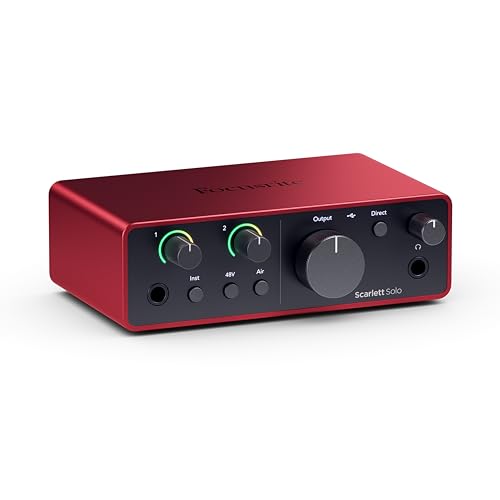 Focusrite Scarlett Solo Studio 4th Gen USB Audio Interface Bundle for the Songwriter, Guitarist or Vocalist with Condenser Microphone and Headphones for Recording, Songwriting, and Podcasting | CM25 Mkiii Condenser Mic, Sh-450 Headphones, USB A-C and 3m X