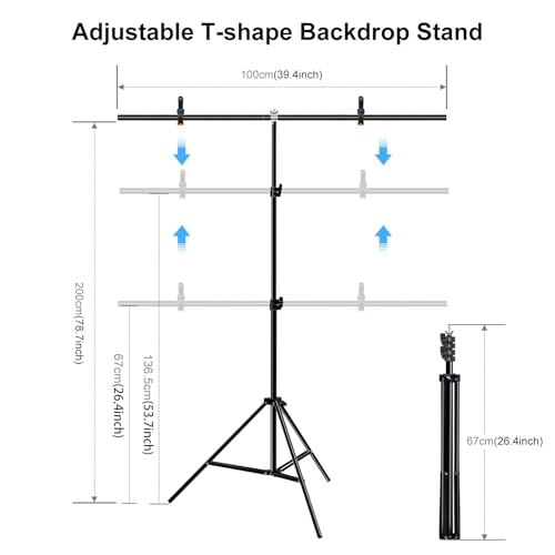 3.2x6.5FT Green Screen Backdrop Kit with Carrying Bag & Clips, Adjustable Aluminum Alloy Backdrop Crossbar T-Shape Bracket Studio Background Stand for Photography, Photoshoot ，Live Streaming