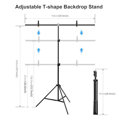3.2x6.5FT Green Screen Backdrop Kit with Carrying Bag & Clips, Adjustable Aluminum Alloy Backdrop Crossbar T-Shape Bracket Studio Background Stand for Photography, Photoshoot ，Live Streaming