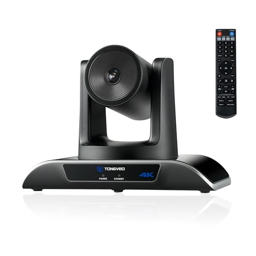 TONGVEO 4K PTZ Camera with AI-Powered Auto-Tracking & Gesture Control 5X Digital Zoom USB 3.0 120-Degree Wide-Angle PTZ Webcam for Video Conference YouTube/Teams/Zoom Meeting Live Streaming - color: Black