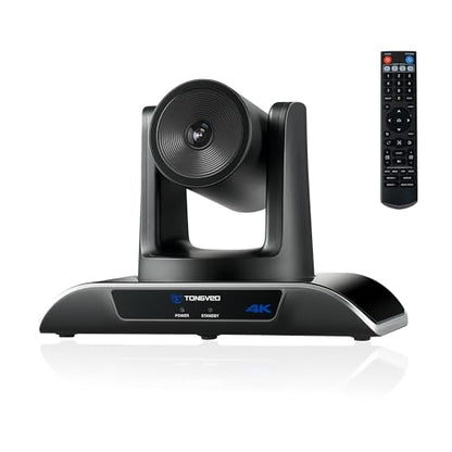 TONGVEO 4K PTZ Camera with AI-Powered Auto-Tracking & Gesture Control 5X Digital Zoom USB 3.0 120-Degree Wide-Angle PTZ Webcam for Video Conference YouTube/Teams/Zoom Meeting Live Streaming - color: Black