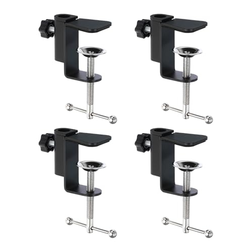PATIKIL 0.47" Hole Dia. Desk Clamp, 4 Pcs Aluminum Alloy Bracket Universal Adjustable C-Clamp Mount Holder for Microphone Mic Arm Table Lamp Stand, Black - color: Black
