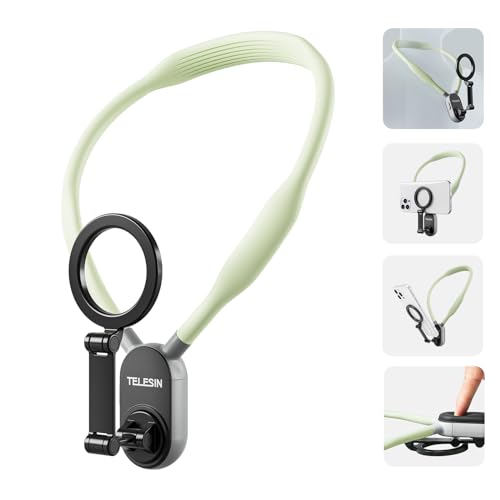TELESIN Magnetic Neck Mount for Phones, Phone Holder Stand Hanging on Neck | POV/Vlog Selfie Hand Free Necklace Phone Strap Video Recording for iPhone 17 16 15 14 13 12 Seires Android Phones (Green) - color: Fresh Green