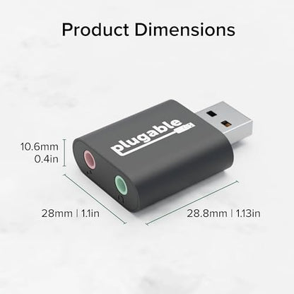 Plugable USB Audio Adapter Adds 3.5mm Speaker and Microphone Ports Because Your Laptop or PC Lacks an Audio Jack; Compact External Sound Card Replacement, Plug-and-Play for Windows, Mac, Linux
