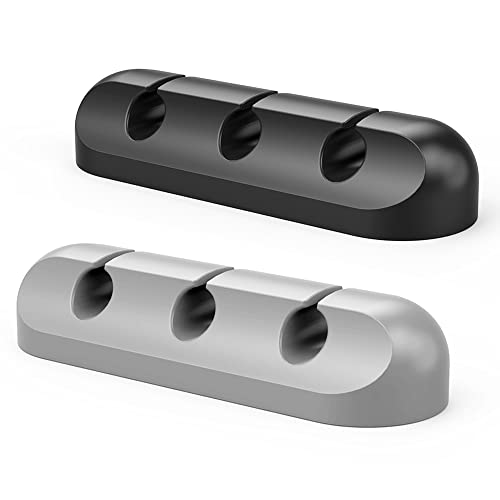 SIMR 2 Pack Cable Clips - Cord Organizer, Cable Management, 6mm Wire Holder System - Rubber Adhesive Cord Hooks fit Home, Office, Cubicle, Car, Desk Accessories (Black Grey)