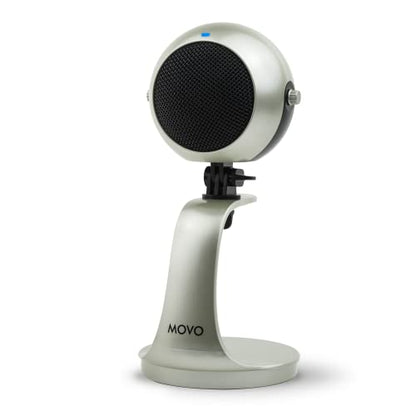 Movo WebMic USB Dictation Microphone in Silver – Cardioid for Vibe Coding | Cardioid Pickup Rejects Background Noise For Accurate Dictation. Gain Knob, Headphone Out, Mute. Desktop Stand, No Drivers. - color: Palladian Silver