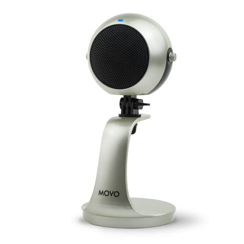 Movo WebMic USB Dictation Microphone in Silver – Cardioid for Vibe Coding | Cardioid Pickup Rejects Background Noise For Accurate Dictation. Gain Knob, Headphone Out, Mute. Desktop Stand, No Drivers. - color: Palladian Silver