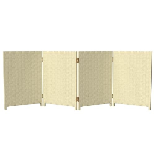 Red Lantern 2 ft. Short Woven Fiber Folding Screen - 4 Panel - Cream - color: Cream, size: 4 Panel