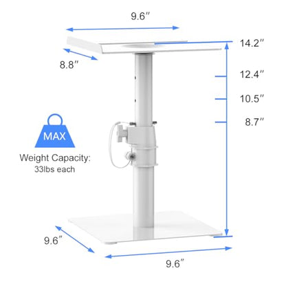 Suptek Free-Standing Speaker Stand Desktop Set, 9.6 x 8.8 inch Trays, Height Adjustment and Tilt, Universal Audio Holders for Computer and Bookshelf Speakers, Elevated Sound, 2 Pack, White, SDM001TW - color: White