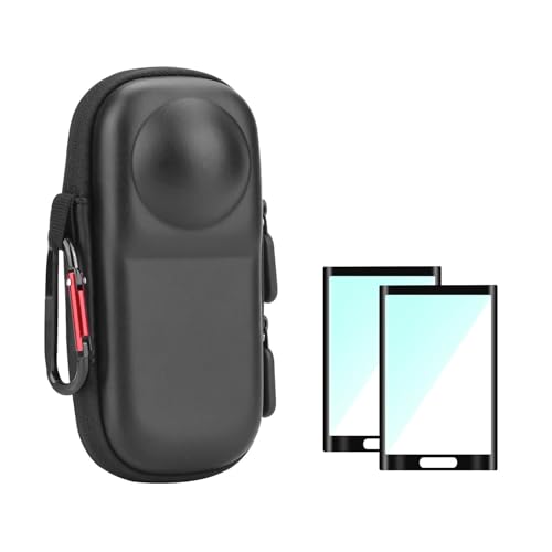 BRDRC Insta 360 X5 Case Bag + Silicone Lens Cap + 2 Pack Screen Protector Accessories Kit Carrying Case with Wrist Strap and Carabiner for Insta360 X5 X4 Protective Bundle - color: PU Case Bundle