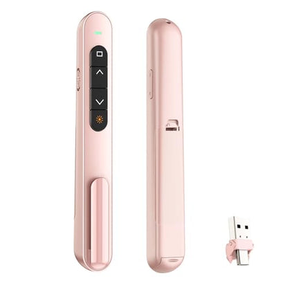 QUI Presentation Clicker with Volume Control, 2.4GHz USB Wireless Presenter Remote, PowerPoint Clicker Slide Advancer Compatible with Mac, Windows, Google Slides, Keynote - color: Pink, size: L