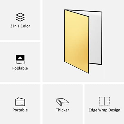 Meking 17" x 12"/43 x 30cm Light Reflector Photography Cardboard, 3-in-1 Studio Foldable Light Diffuser Board for Still Life Product and Food Photo Shooting - Gold, Black, White - color: A3-1 Pack Gold