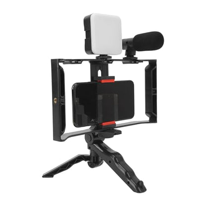 Phone Live Streaming Kit with Microphone, Tripod, Fill Light & Phone Cage for Vlogging