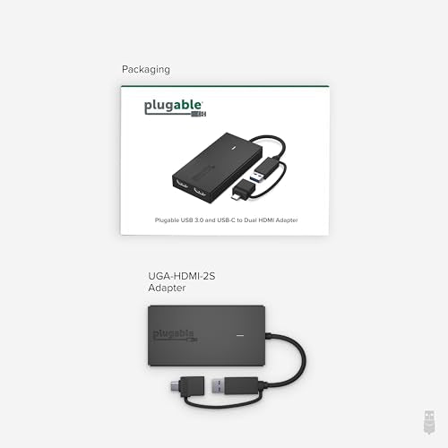 Plugable Dual HDMI Monitor Adapter for M1-M5 & Neo macOS, Windows, ChromeOS - USB-C, Thunderbolt, USB 3.0 Compatible, Supports 2 Displays at 1080p 60Hz, SMI Driver Required