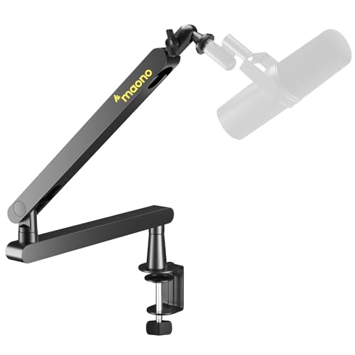 MAONO Microphone Boom Arm, Low Profile Mic Arm with Cable Management Channels, Desk Mount Clamp, Fully Adjustable, Heavy Duty Mic Stand for Podcast Studio Streaming (BA92 Black)