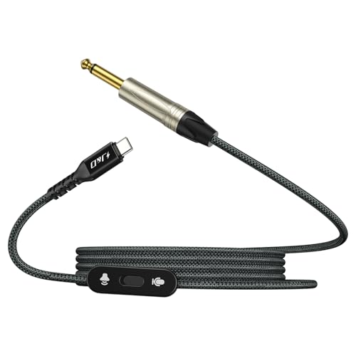 J&D USB C to 6.35mm 1/4 Audio Adapter Aux Jack Cable, 1/4 inch TS to USB Type-C Bass/Guitar Recording Cord with Audio Switch Button, Compatible with iPhone 17/16/15 Series Galaxy S25 Series, 6.6 FT