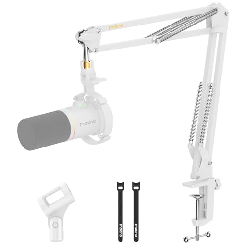 MAONO Boom Arm Microphone Stand: Adjustable Metal Suspension Mic Boom Arm for Podcasting Gaming Streaming Recording,with Desk Clamp and 3/8" to 5/8" Screw Adapter-Max Load 1KG BA20 White - color: White