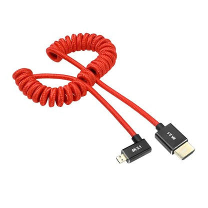 Alvin's Cables Left Angle Micro HDMI to HDMI Cable 8K@60Hz 4K@120Hz, Braided Coiled HDMI 2.1 for Sony A7RIII/A7II/A7M3, Canon R5/M6, Fujifilm X-T4/X-T3, GoPro, Nikon - Red Ultra Durable - color: Red, style: Left Angle micro HDMI