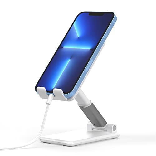 TALK WORKS Adjustable Cell Phone Desk Mount Compatible w/ iPhone 13/14 Series - Flexible Stand for Office, Home, Tabletop (White) - color: White