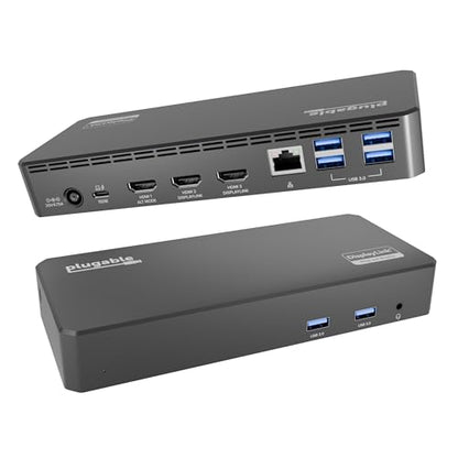 Plugable USB C Triple Display Docking Station | 100W PD, 3x HDMI (1x 4K 30Hz, 2x 1080p 60Hz), 6x USB 5Gbps Ports | Windows, macOS, ChromeOS Compatible - Enhance Productivity with Multi-Monitor Support