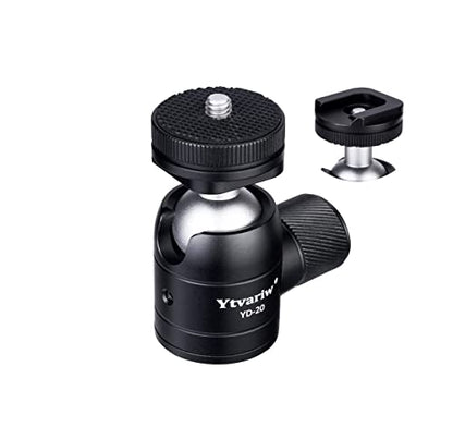 Camera Tripod Mini Ball Head with Cold Shoe Mount,360° Panoramic Aluminum Alloy Ball Head Mount with 1/4" Screw for DSLR Camera,Cell Phone,Monitor,LED Video Light,Microphone