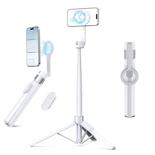 Vimose Magnetic Tripod for iPhone, Selfie Stick Tripod for Magsafe, 360° Rotatable Travel Tripod Cell Phone Stand, Video Accessory with Metal Ring & Remote, Compatible with iPhone Android, 60" - color: Porcelain White, size: 60 Inches