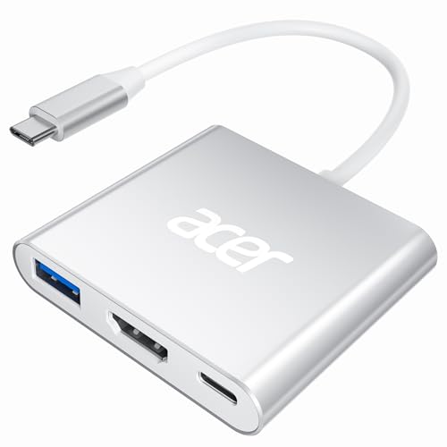 Acer USB C to HDMI Adapter, 4K USB C Hub with 100W PD for Laptop/Monitor/TV | HDMI to USBC Multiport Digital AV Converter, USBA 3.0 Port Compatible with MacBook Neo/Pro/Air, iPad, Acer Swift Go (Silver) - color: Silver
