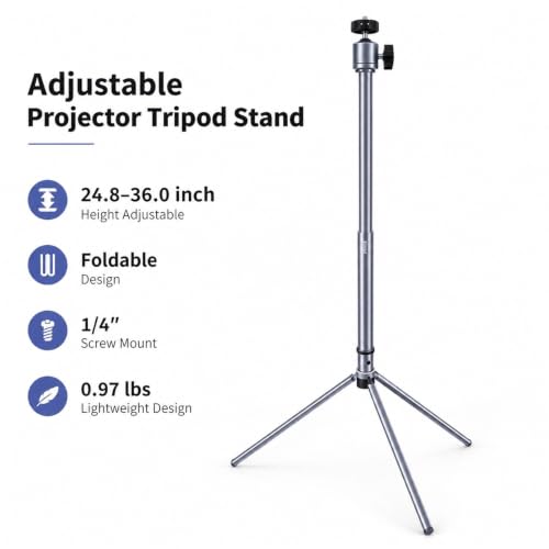 Projector Stand Tripod Adjustable Mount: Portable 360° Rotatable Universal Height 24" to 36" for Projectors Cameras Webcams Suitable for Home Office and Outdoor Scenarios